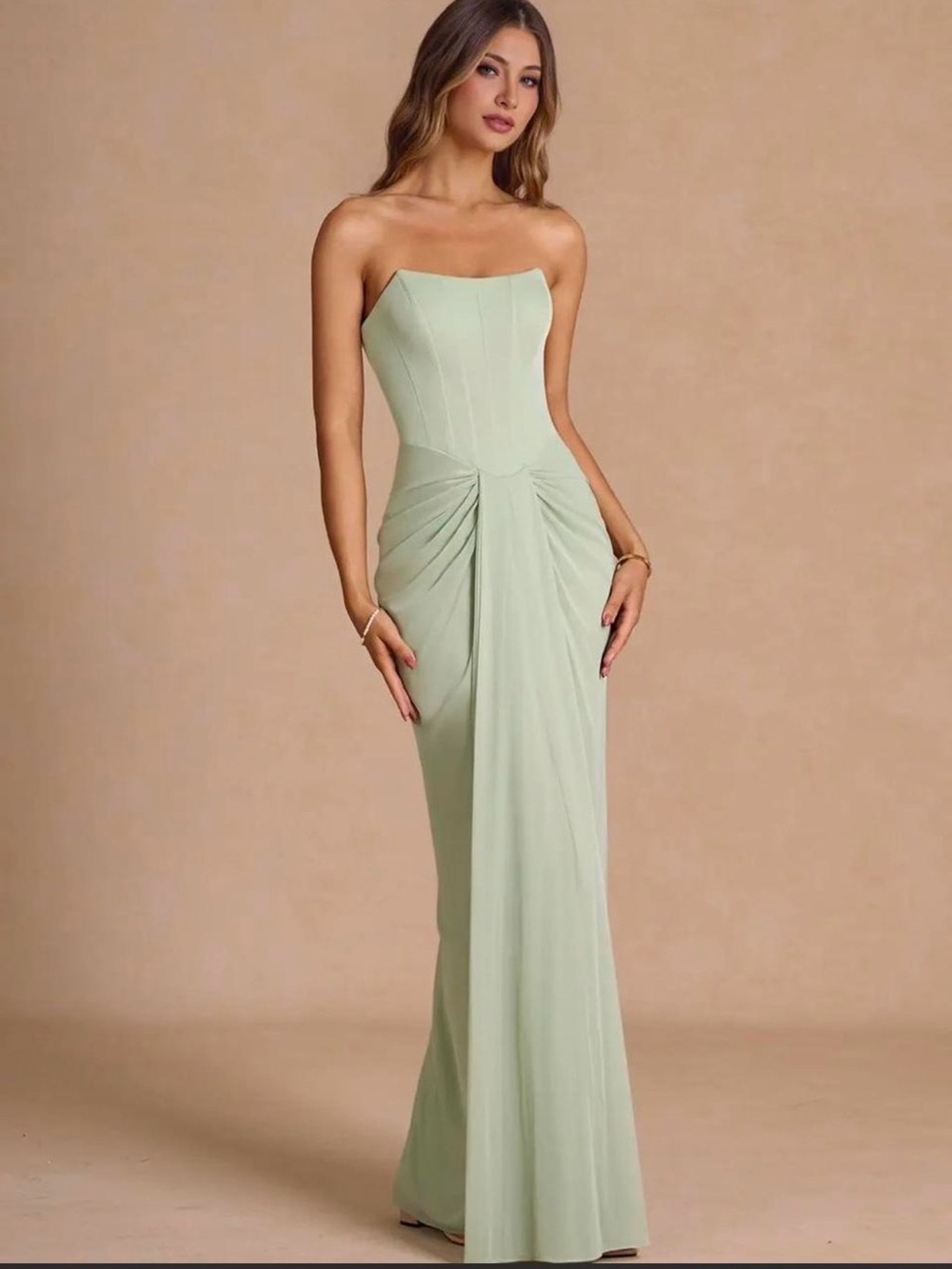 jackyarri Azazie Anais Light Green Maxi Dress size 8.